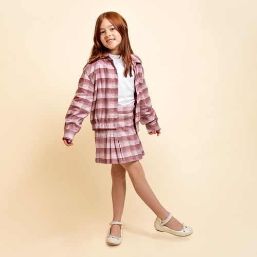 Saia Infantil Feminina com Pregas Xadrez Flanelada - ROSA