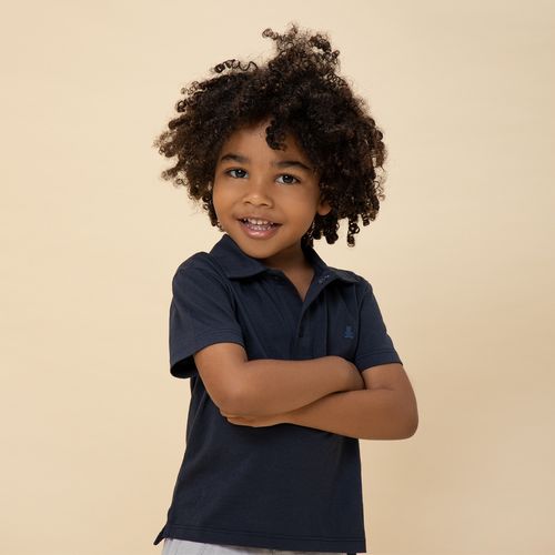 Camiseta Polo de Bebê Masculina Manga Curta Algodão Pima - AZUL MARINHO