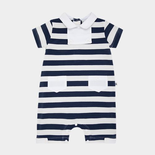 Macacão de Bebê Masculino Curto Listrado - AZUL MARINHO