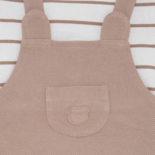 Macacão de Bebê Masculino Longo Piquet Listrado com Jardineira - KAKI