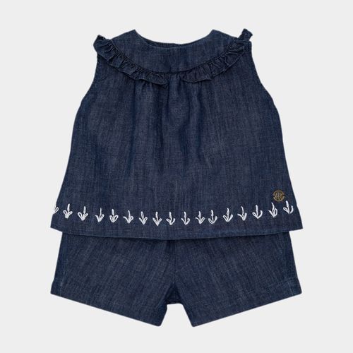 Conjunto de Bebê Feminino Jeans com Bordado - AZUL JEANS