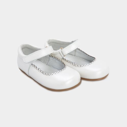 Sapato Boneca Toddler Feminino Couro com Pespontos - BRANCO