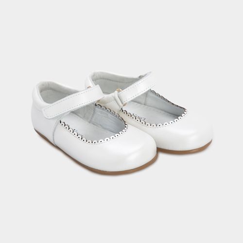Sapato Boneca Infantil Feminino Couro com Pespontos - BRANCO PEROLA