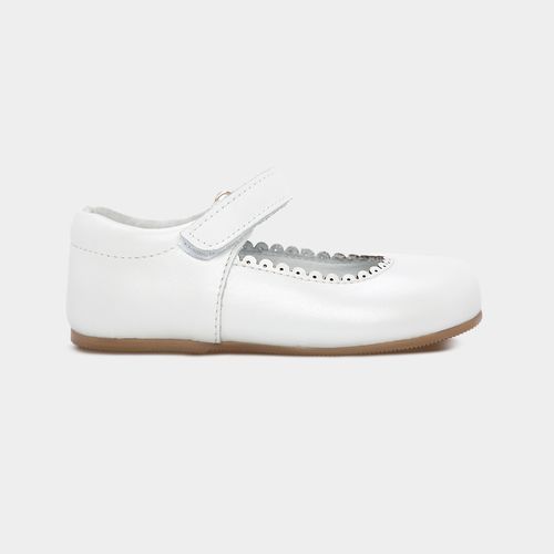 Sapato Boneca Infantil Feminino Couro com Pespontos - BRANCO PEROLA