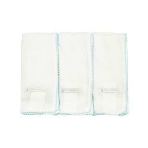 Conjunto de Fraldas de Ombro de Bebê Bordado Picueta - 3 Unidades - BCO/AZUL