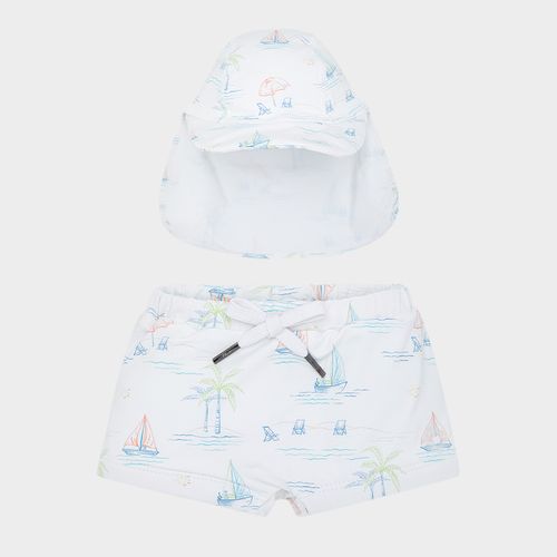 Sunga de Bebê Masculina com Proteção UV50+ Estampa Colorir - BRANCO
