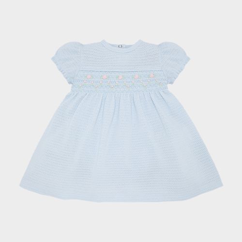 Macacão Vestido de Bebê Feminino Curto Ponto Smock - AZUL