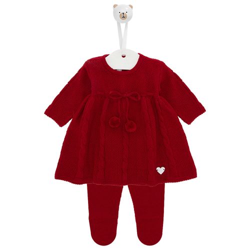 Saída de Maternidade Feminina Tricot com Laço de Pompom - VERMELHO