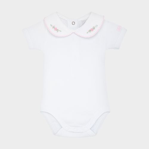 Body de Bebê Feminino Manga Curta Bordado Rococó - BRANCO