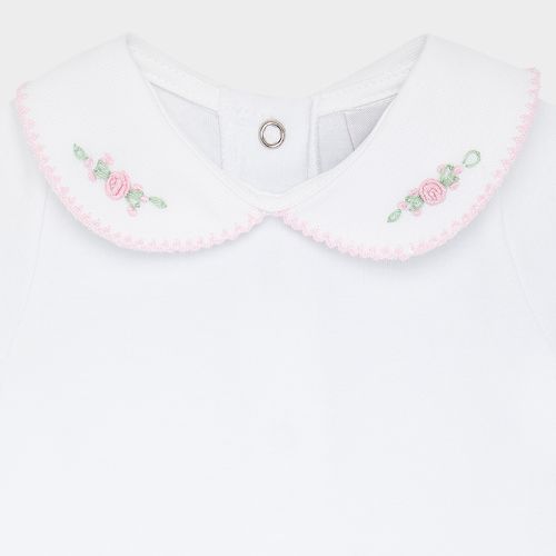 Body de Bebê Feminino Manga Curta Bordado Rococó - BRANCO