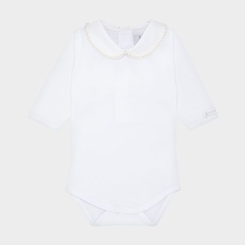 Body de Bebê Feminino Manga Longa com Pérolas - BRANCO