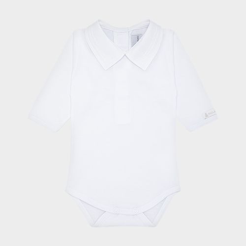 Body de Bebê Masculino Manga Longa Bordado à Mão - BRANCO