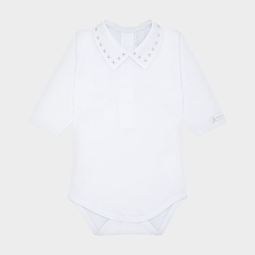 Body de Bebê Masculino Manga Longa com Bordado em X - PRATA/BCO