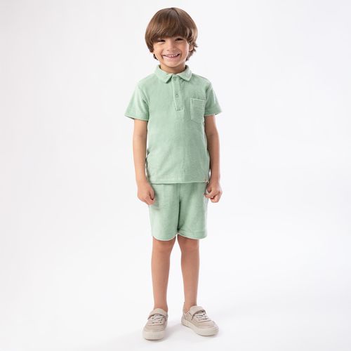 Conjunto de Bebê Masculino Camiseta Polo com Bermuda Atoalhado - VERDE
