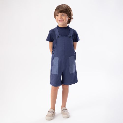 Conjunto de Bebê Masculino Camiseta com Jardineira - AZUL MARINHO