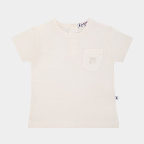 Camiseta de Bebê Masculina Manga Curta Malha com Bordado - OFF WHITE