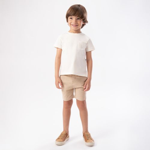 Camiseta de Bebê Masculina Manga Curta Malha com Bordado - OFF WHITE