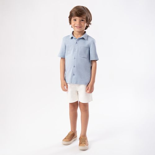 Camisa de Bebê Masculina Manga Curta Malha com Bolso - AZUL BEBE