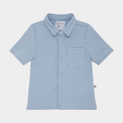 Camisa de Bebê Masculina Manga Curta Malha com Bolso - AZUL BEBE