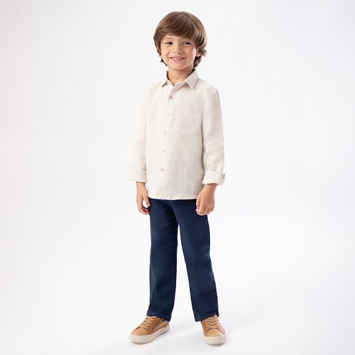 Calça de Bebê Masculina Puro Linho com Bolso - AZUL MARINHO