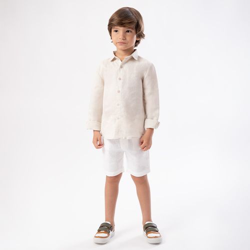 Bermuda de Bebê Masculina Puro Linho com Prega - BRANCO