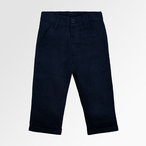 Calça de Bebê Masculina Puro Linho com Bolso - AZUL MARINHO