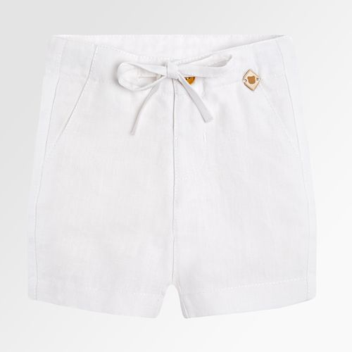 Bermuda de Bebê Masculina Puro Linho com Prega - BRANCO
