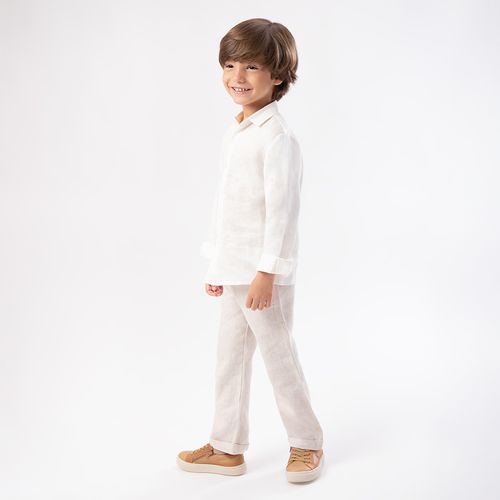 Calça de Bebê Masculina Puro Linho com Bolso - KAKI