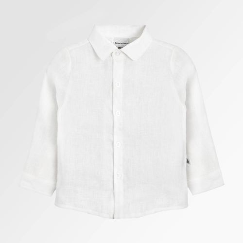 Camisa de Bebê Masculina Manga Longa Puro Linho - BRANCO