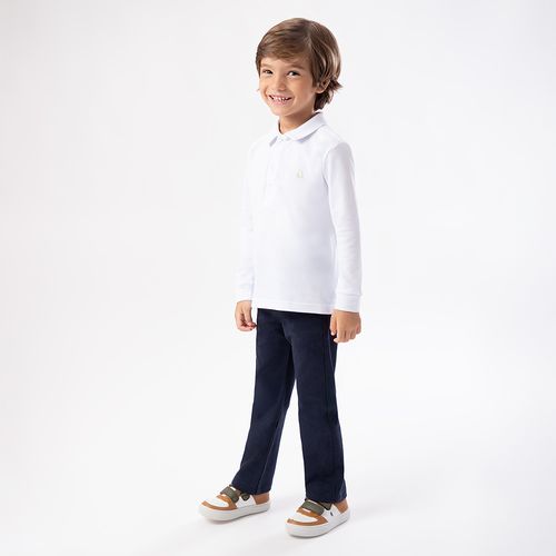 Camiseta Polo de Bebê Masculina Manga Longa Piquet Premium - BRANCO