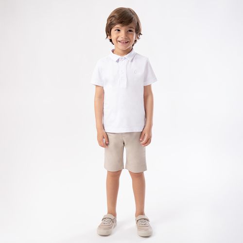 Camiseta Polo de Bebê Masculina Manga Curta Malha Grid Pima - BRANCO