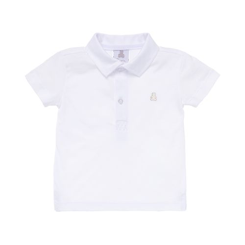 Camiseta Polo de Bebê Masculina Manga Curta Malha Grid Pima - BRANCO
