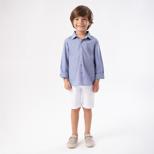 Camisa de Bebê Masculina Manga Longa Tricoline Fio 100 - AZUL MARINHO