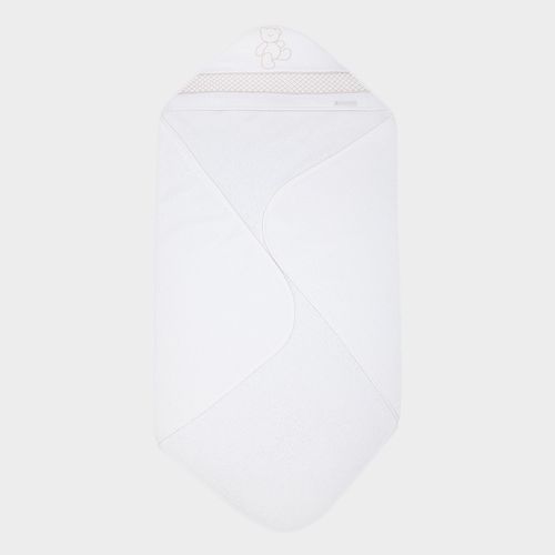 Toalha de Banho de Bebê com Capuz Ponto Smock - BRANCO/KAKI