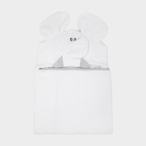 Toalha de Banho de Bebê com Capuz Elefante - BRANCO COM CINZA