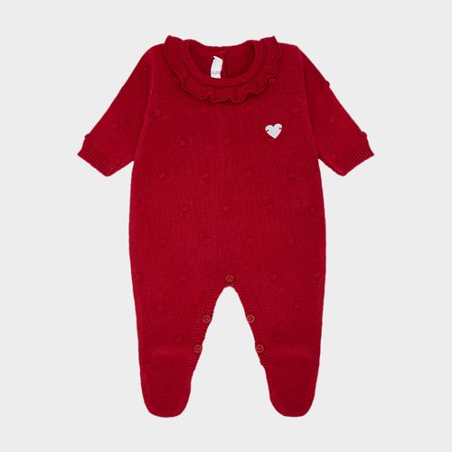 Saída de Maternidade Feminina Tricot Poás com Babados na Gola - VERMELHO