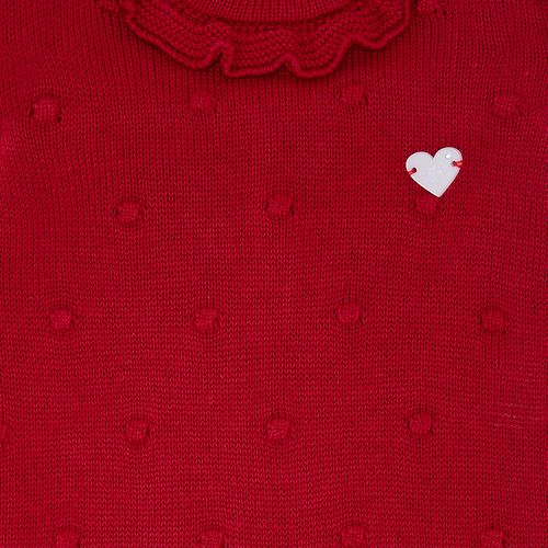 Saída de Maternidade Feminina Tricot Poás com Babados na Gola - VERMELHO