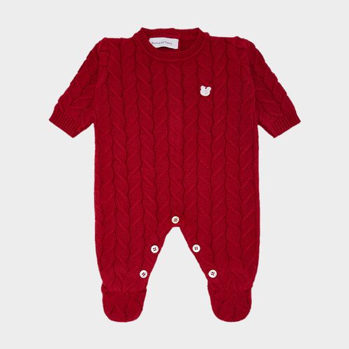 Saída de Maternidade Masculina com Manta Tricot Ponto Trança - VERMELHO