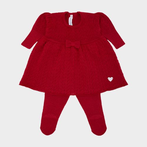 Saída de Maternidade Feminina Vestido com Manta Tricot Rendado - VERMELHO