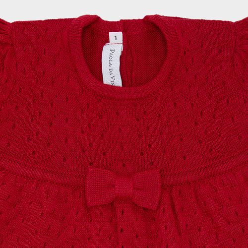 Saída de Maternidade Feminina Vestido com Manta Tricot Rendado - VERMELHO
