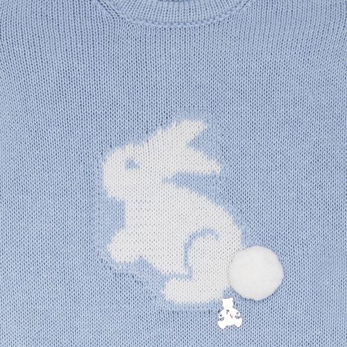 Saída de Maternidade Unissex Tricot Coelho Pompom - AZUL BEBE