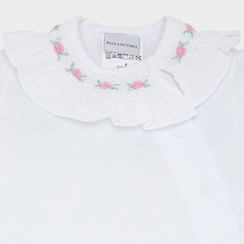 Macacão de Bebê Feminino Longo Egípcio Gold Fio 50 Ponto Smock - BRANCO