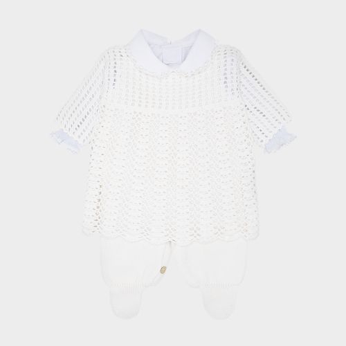 Saída de Maternidade Feminina Completa Tricot Ponto Leque - BRANCO
