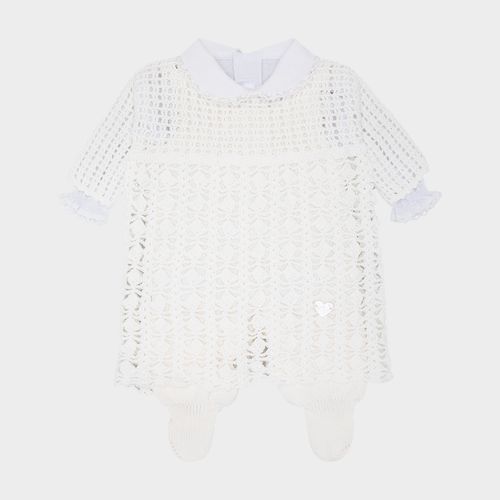 Saída de Maternidade Completa Feminina Tricot Ponto Quadradinhos - BRANCO