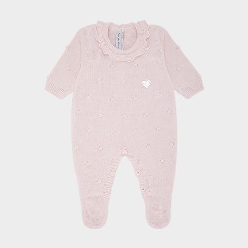Saída de Maternidade Feminina Tricot Poás com Babados na Gola - ROSA PASTEL