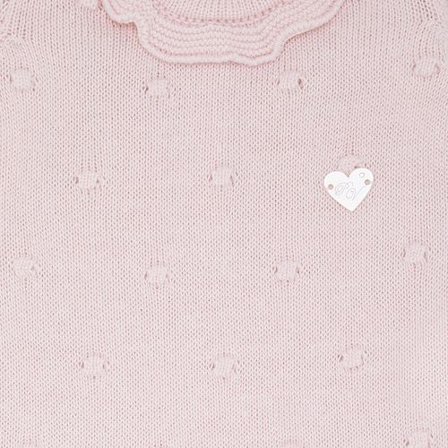 Saída de Maternidade Feminina Tricot Poás com Babados na Gola - ROSA PASTEL