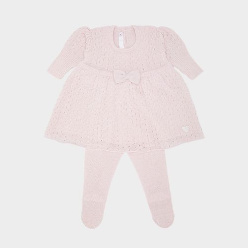 Saída de Maternidade Feminina Vestido com Manta Tricot Rendado - ROSA PASTEL