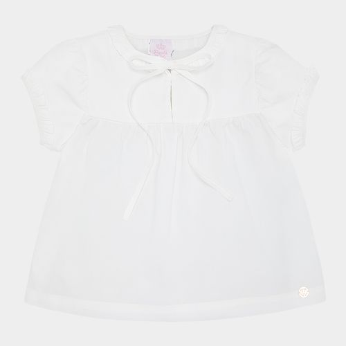 Bata Infantil Feminina Manga Curta Tricoline com Babados - OFF WHITE