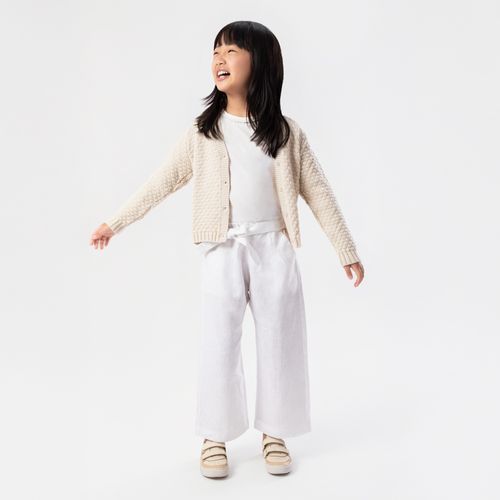 Cardigan Infantil Feminino Tricot Ponto Concha - BEGE