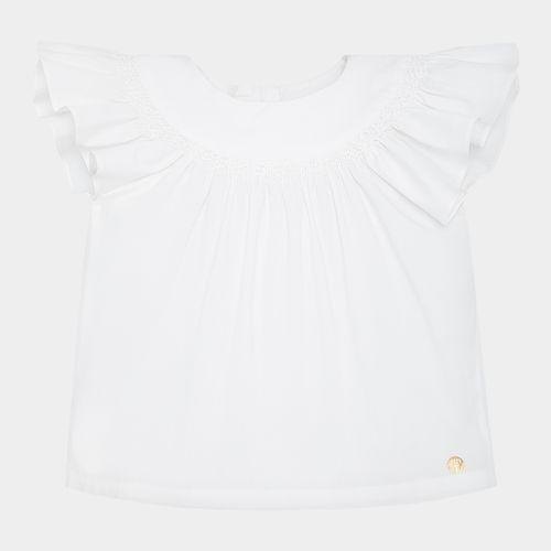 Bata Infantil Feminina Manga Curta Algodão Egípcio Fio 60 - BRANCO